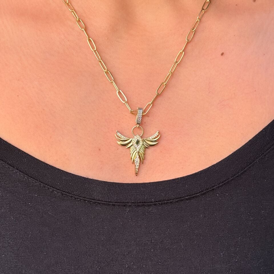 Ankanın Doğuşu Zirkon Taşlı Çelik Kolye Gold