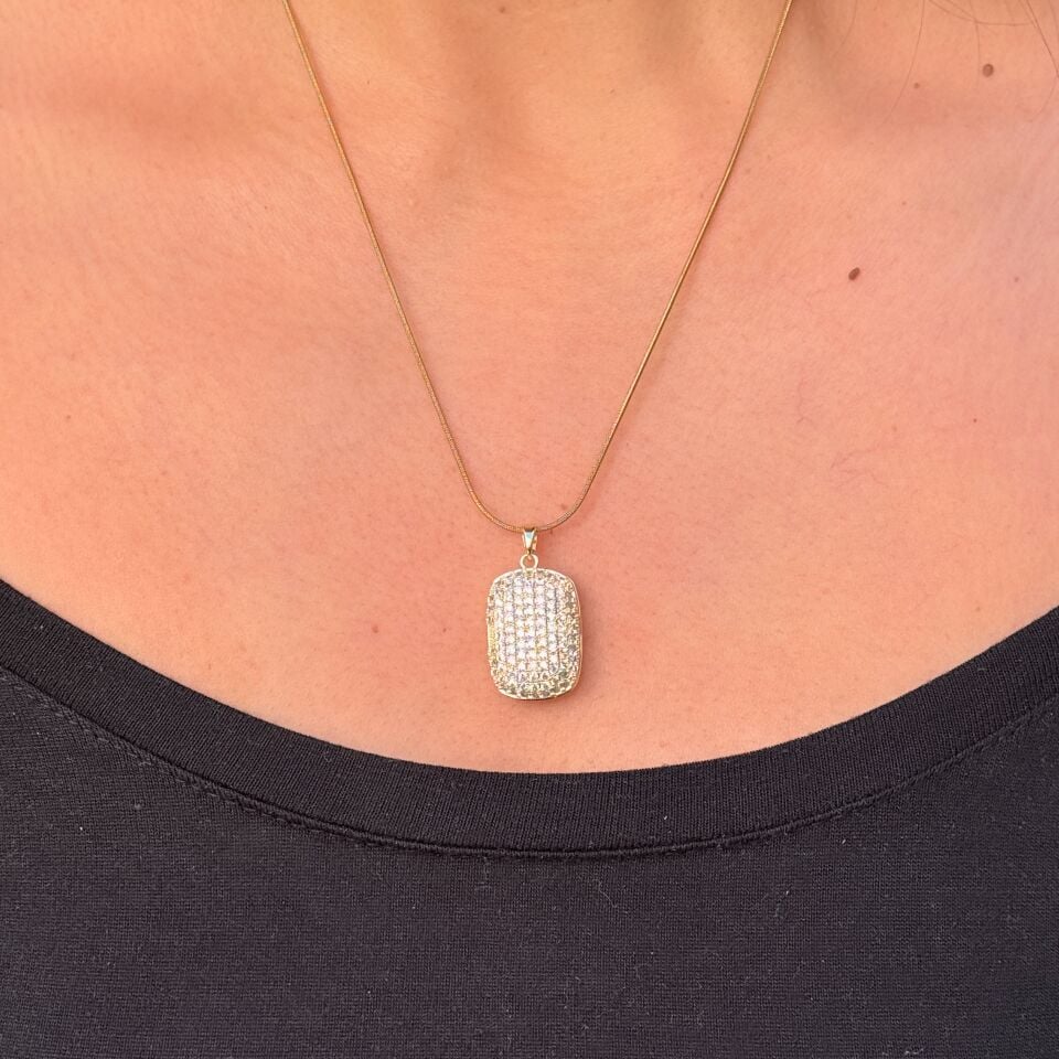 Baget Zirkon Taşlı Kapaklı Kolye Çelik Gold