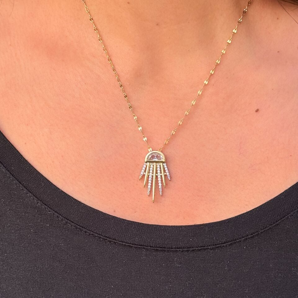 Artemis Işık Zirkon Taşlı Çelik Kolye Gold