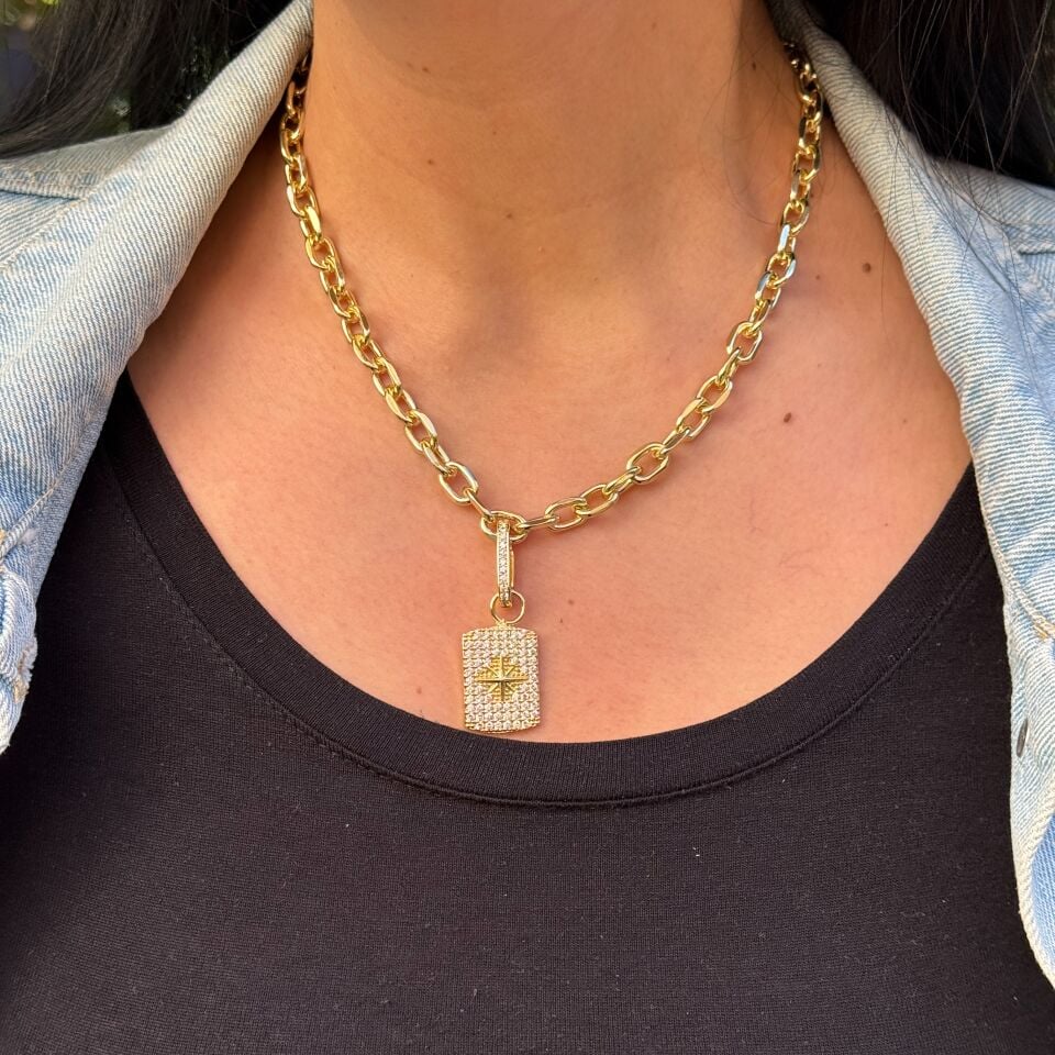 Kutup Yıldızı Madalyon Çelik Kolye Gold