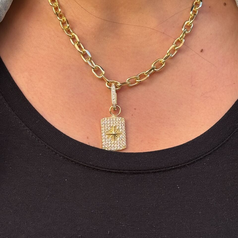 Kutup Yıldızı Madalyon Çelik Kolye Gold