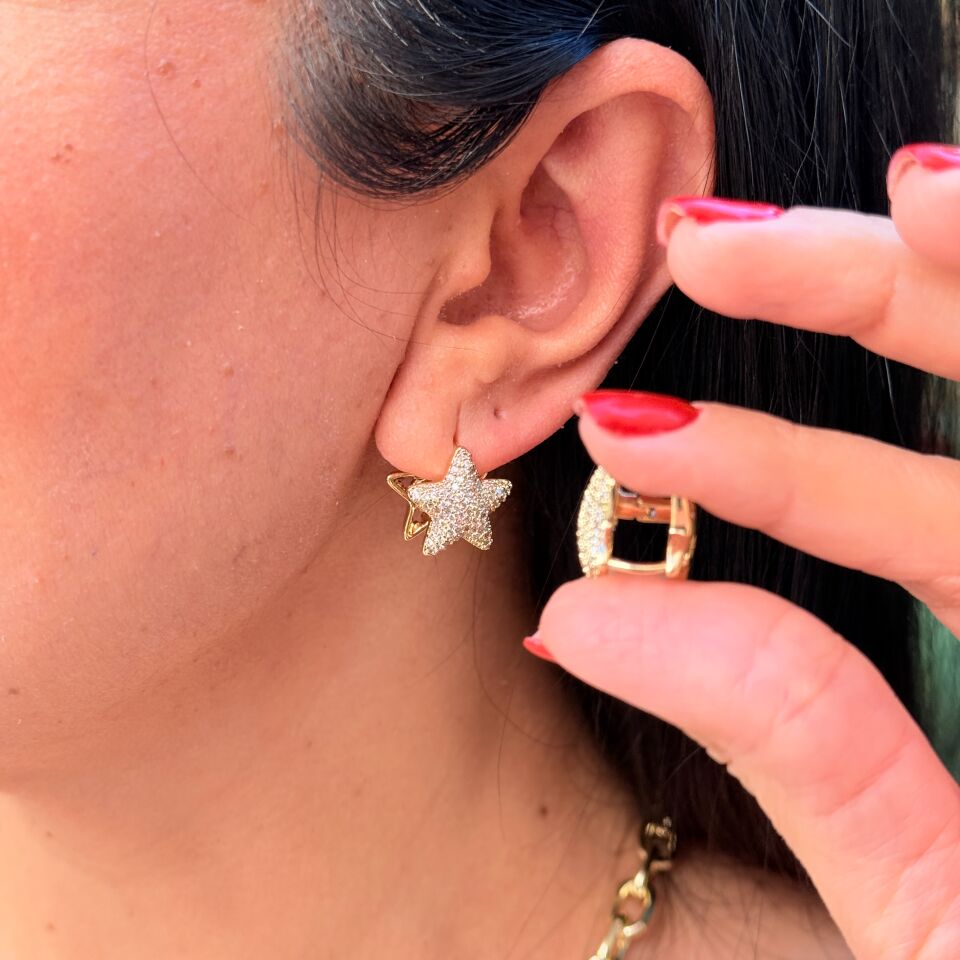 Yıldız Zirkon Taşlı Xuping Vip Küpe Gold