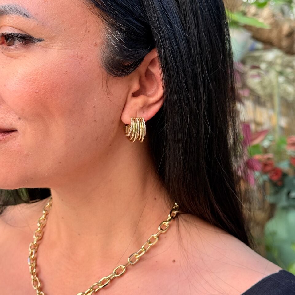 Çoklu Zirkon Taşlı Xuping Vip Küpe Gold