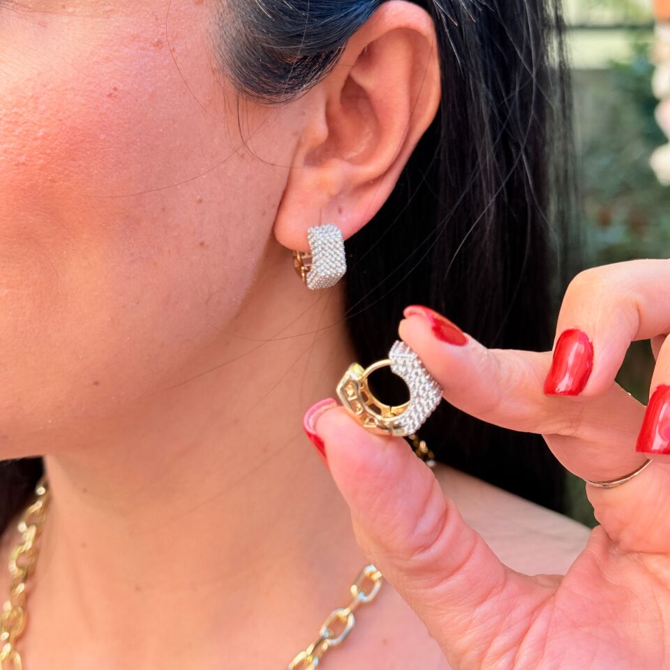 Altıgen Baget Zirkon Taşlı Xuping Küpe Gold