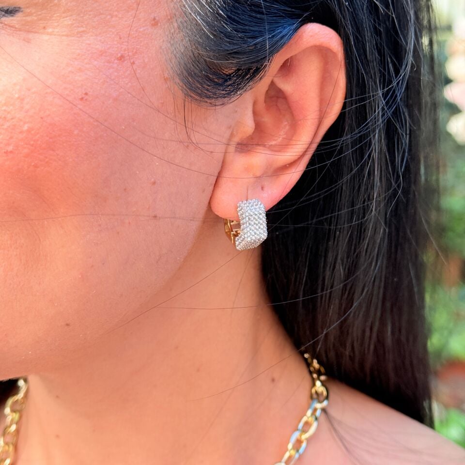 Altıgen Baget Zirkon Taşlı Xuping Küpe Gold