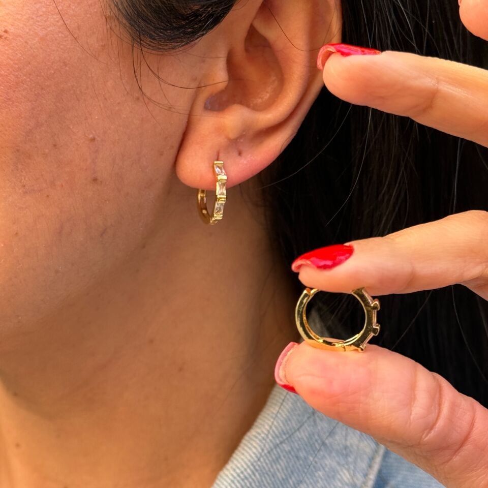 Halka Güneş Zirkon Taşlı Paslanmaz Çelik Küpe Gold