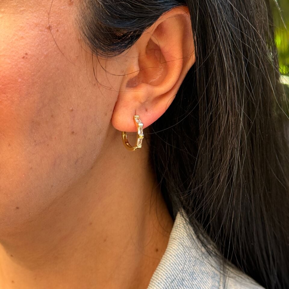 Halka Güneş Zirkon Taşlı Paslanmaz Çelik Küpe Gold