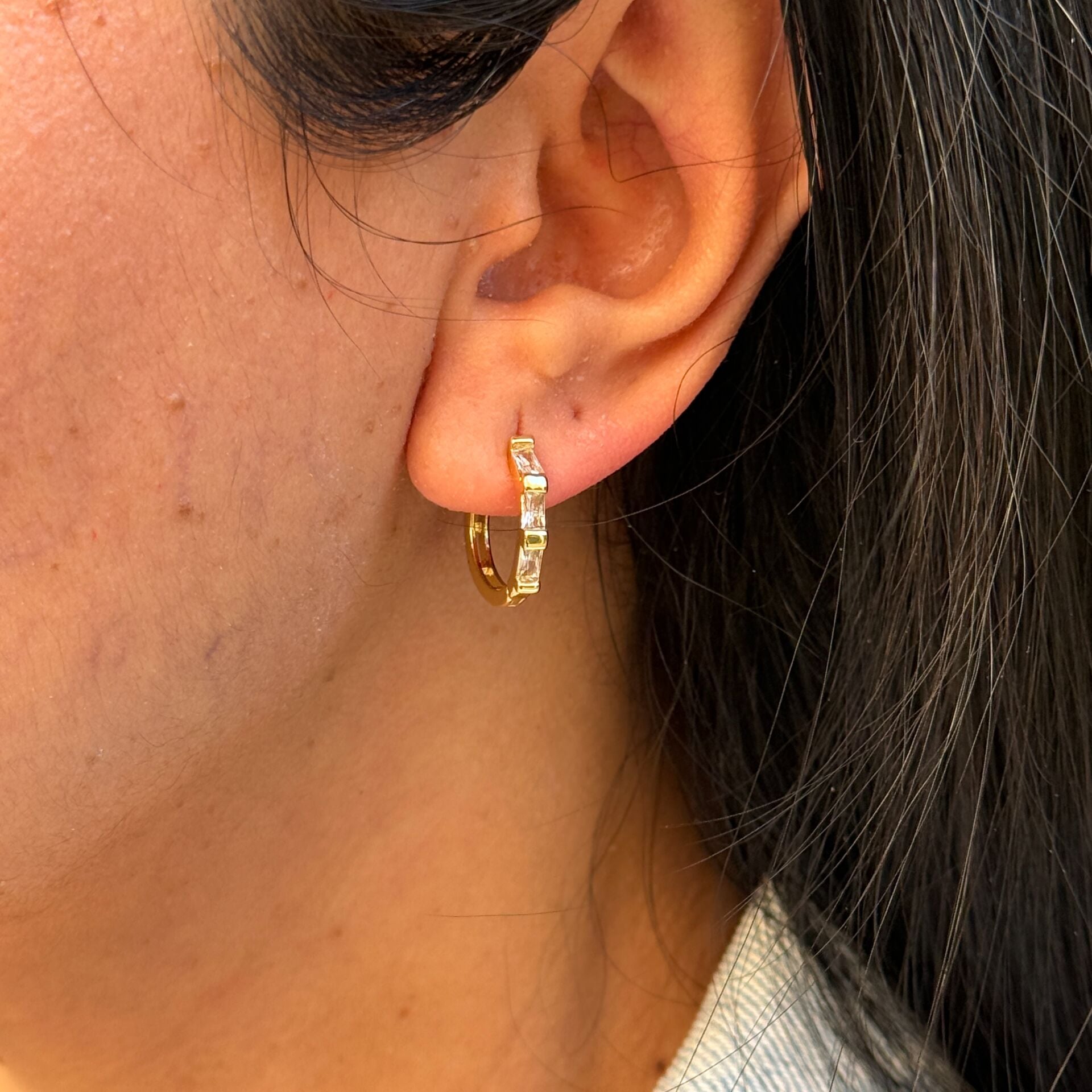 Halka Güneş Zirkon Taşlı Paslanmaz Çelik Küpe Gold