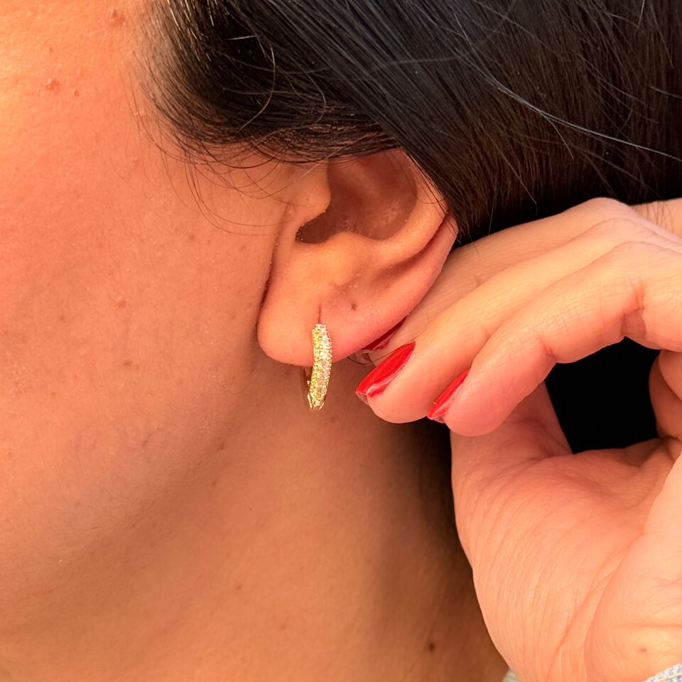 Oval Halka Zirkon Taşlı Paslanmaz Çelik Küpe Gold