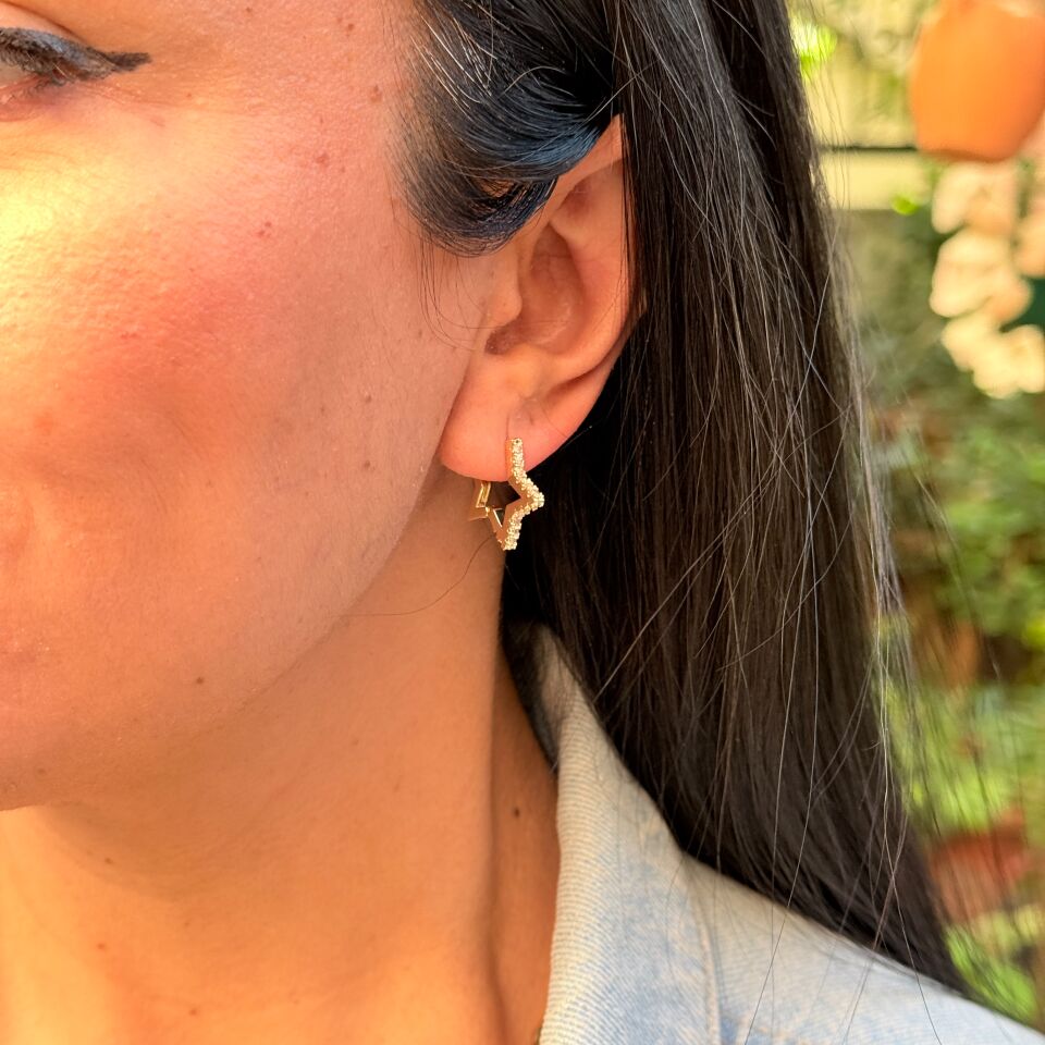 Zarif Yıldız Zirkon Taşlı Paslanmaz Çelik Küpe Gold