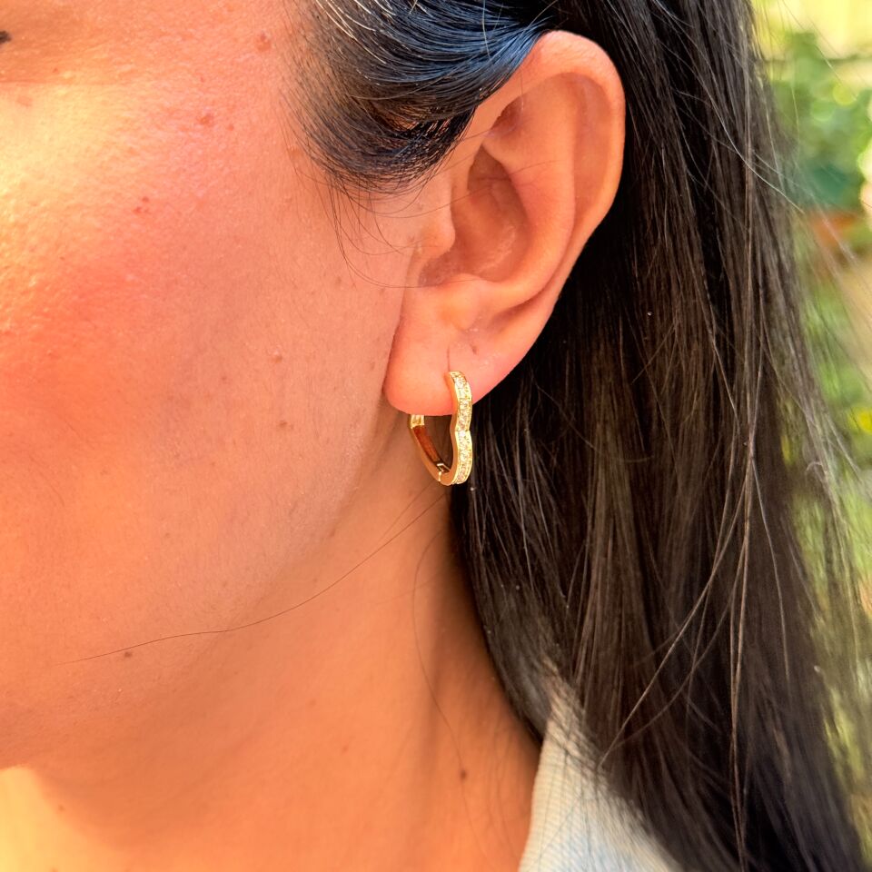 Zarif Kalp Zirkon Taşlı Paslanmaz Çelik Küpe Gold