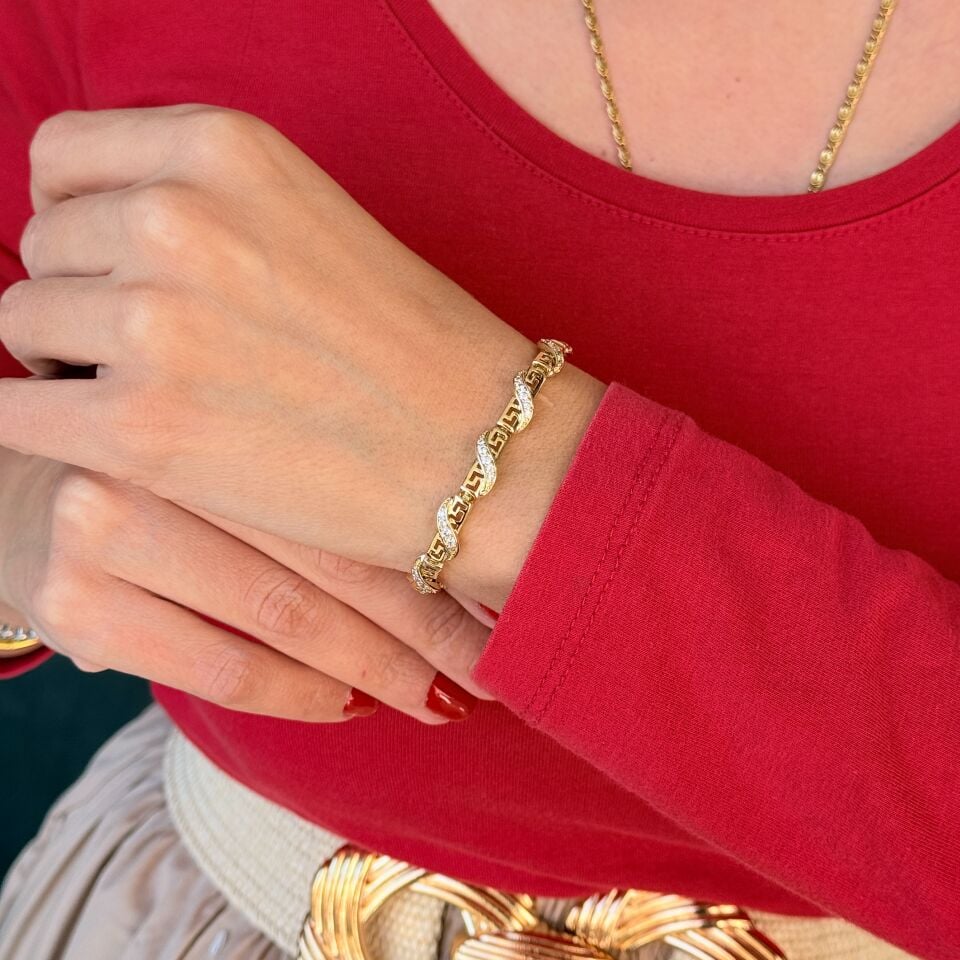 Kare Sarmal Zirkon Taşlı Vip Xuping Bileklik Gold