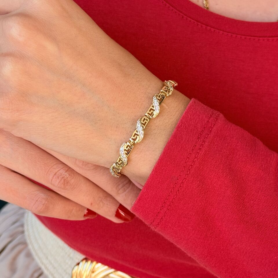 Kare Sarmal Zirkon Taşlı Vip Xuping Bileklik Gold