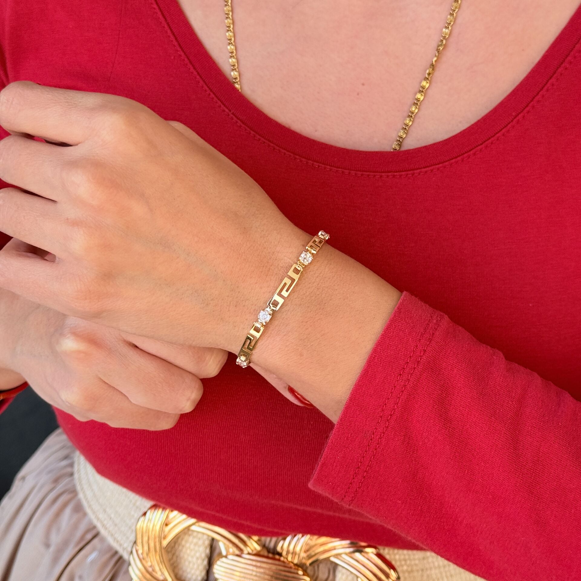 Zarif Labirent Zirkon Taşlı Vip Xuping Bileklik Gold