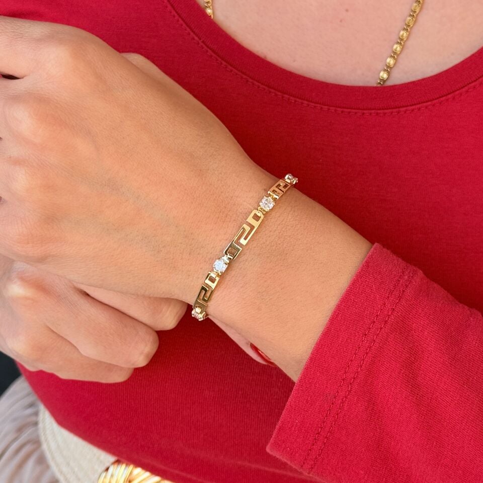 Zarif Labirent Zirkon Taşlı Vip Xuping Bileklik Gold