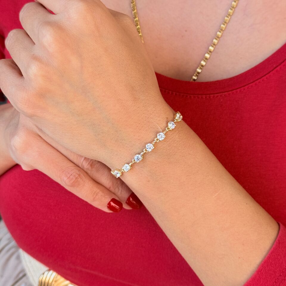 Zarif Kalp Zirkon Taşlı Vip Xuping Bileklik Gold