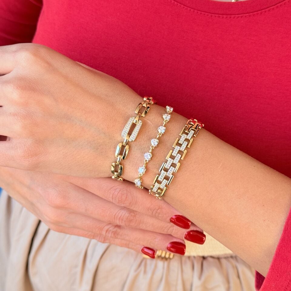 Zarif Kalp Zirkon Taşlı Vip Xuping Bileklik Gold