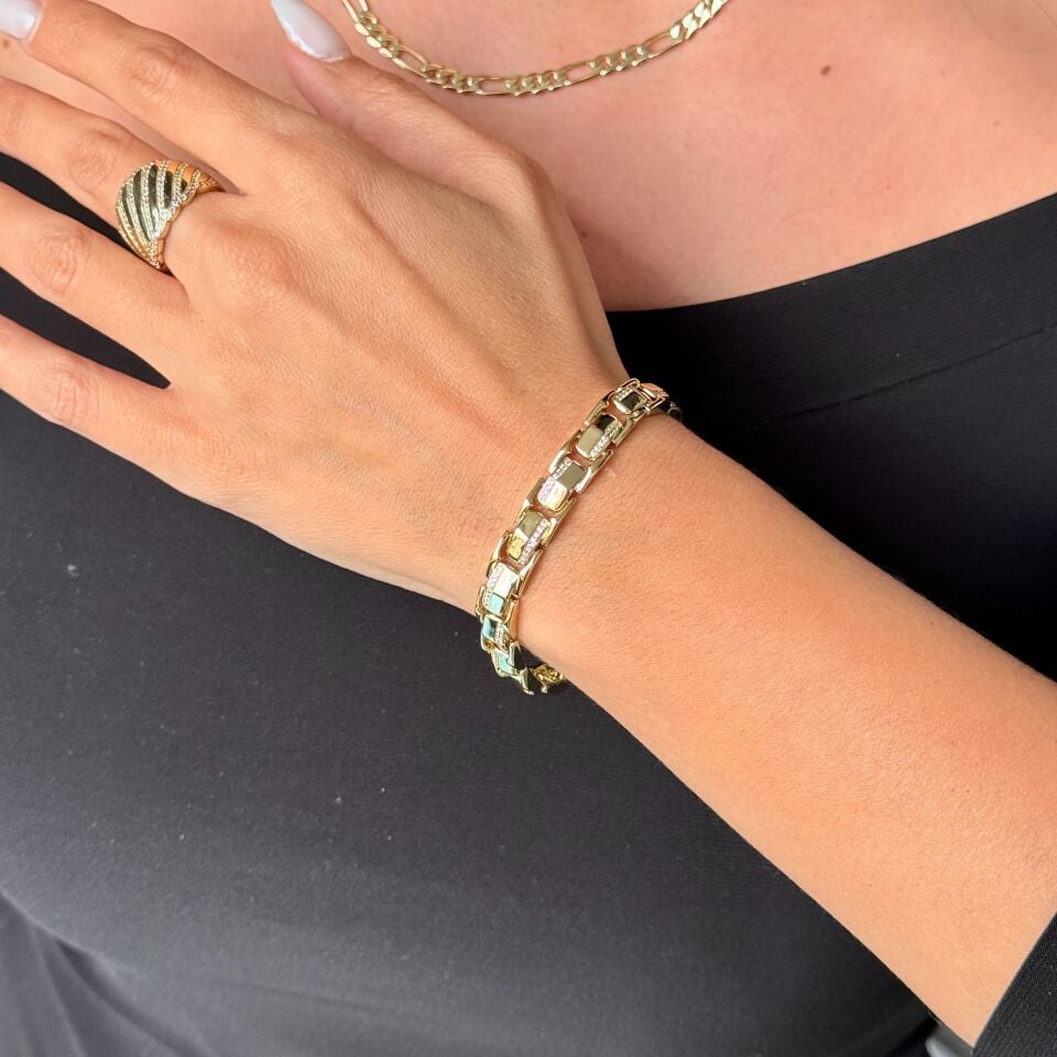 Seren Zirkon Taşlı Vip Xuping Bileklik Gold