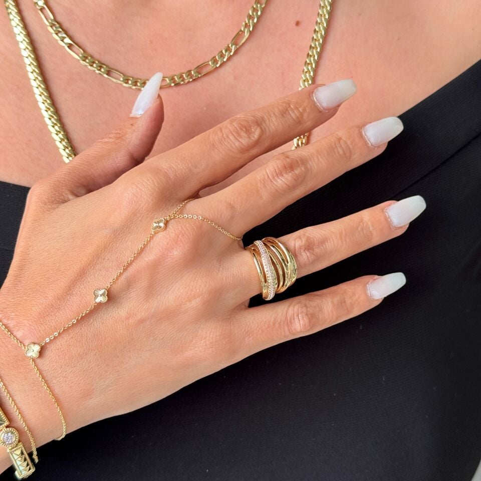 Beş Çizgili Zirkon Taşlı Vip Xuping Yüzük Gold