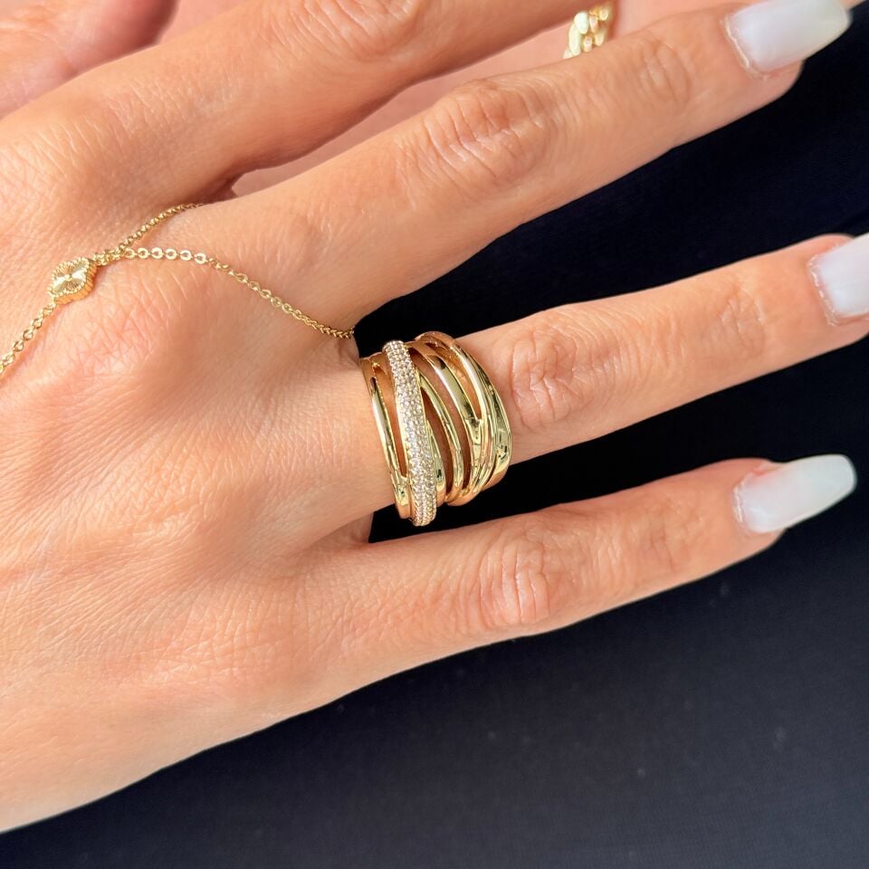 Beş Çizgili Zirkon Taşlı Vip Xuping Yüzük Gold