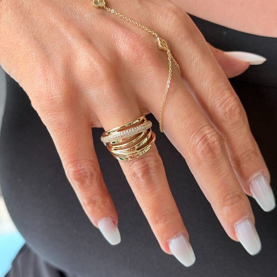 Beş Çizgili Zirkon Taşlı Vip Xuping Yüzük Gold