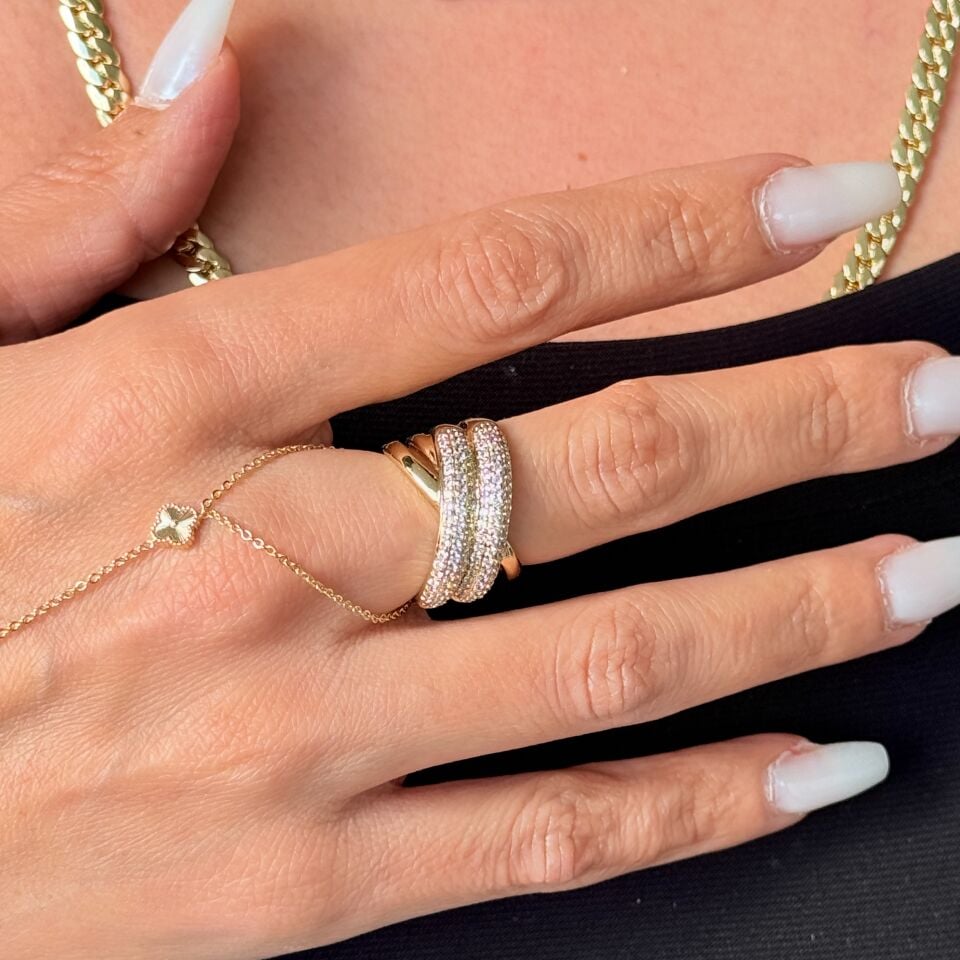 Çapraz Zirkon Taşlı Vip Xuping Yüzük Gold