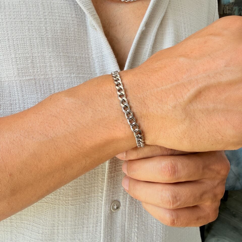 Gurmet Gümüş Paslanmaz Çelik Erkek Kadın Bileklik Silver